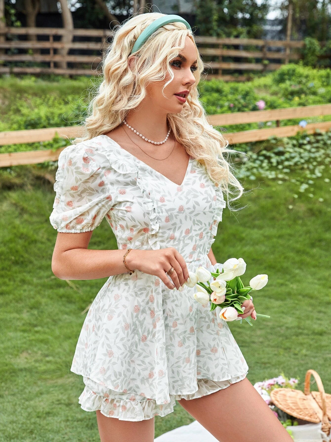 Floral Puff Sleeve Romper