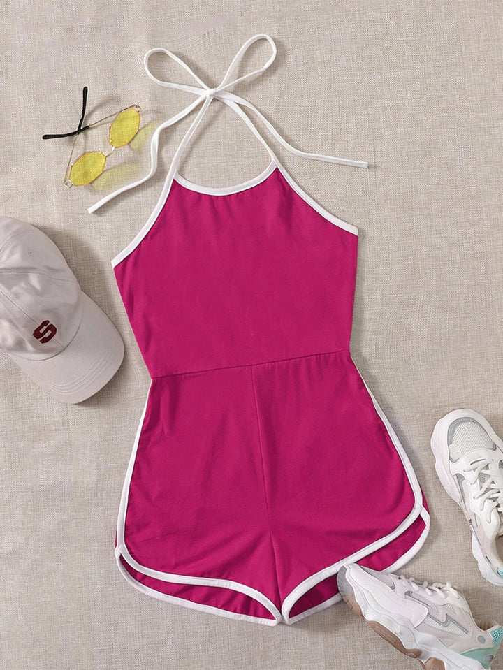 Contrast Binding Halter Romper