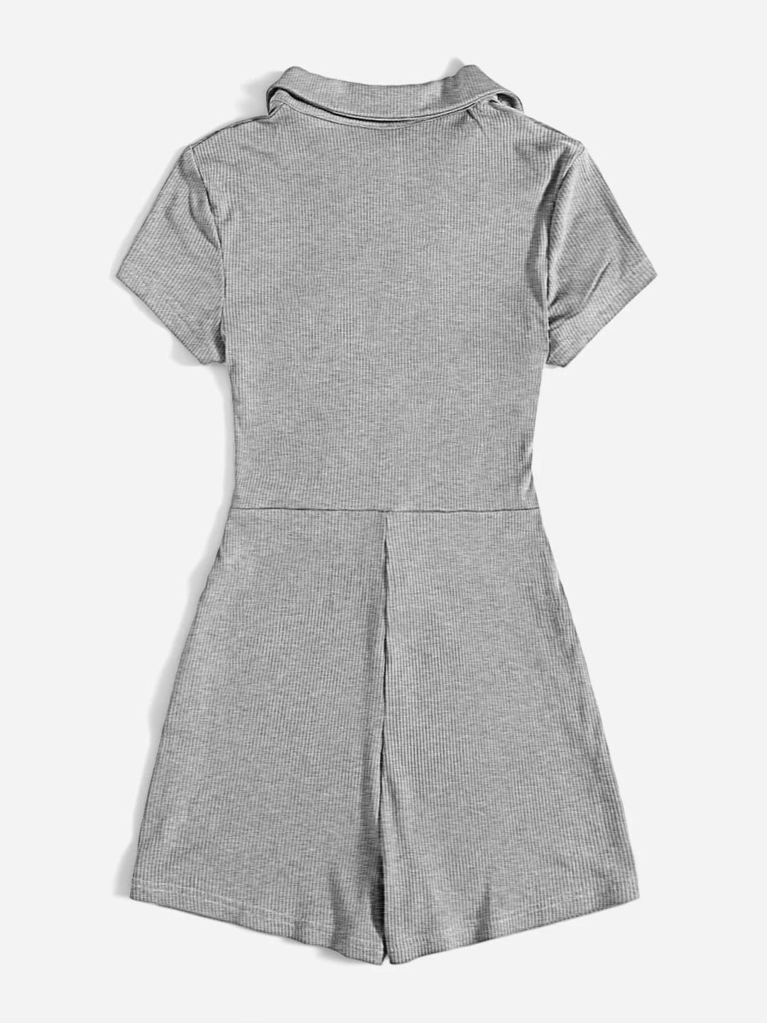 Button Placket Ruched Front Rib-knit Solid Romper