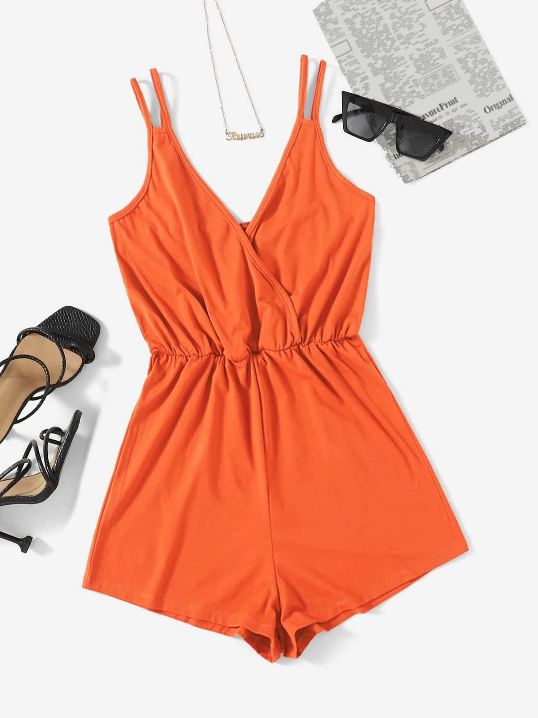 Surplice Neck Solid Colored Cami Romper