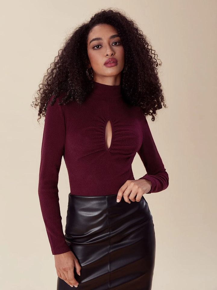 Ruched Stand Collar Bodysuit