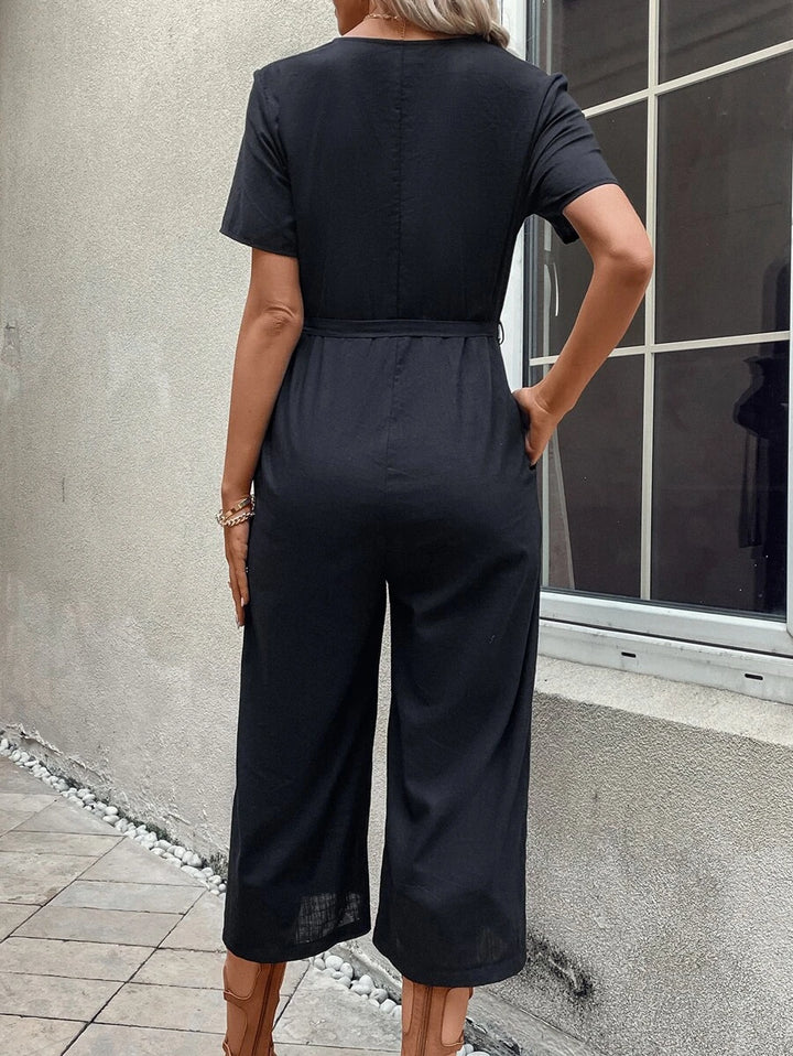 Button Front Belted Jumpsuit