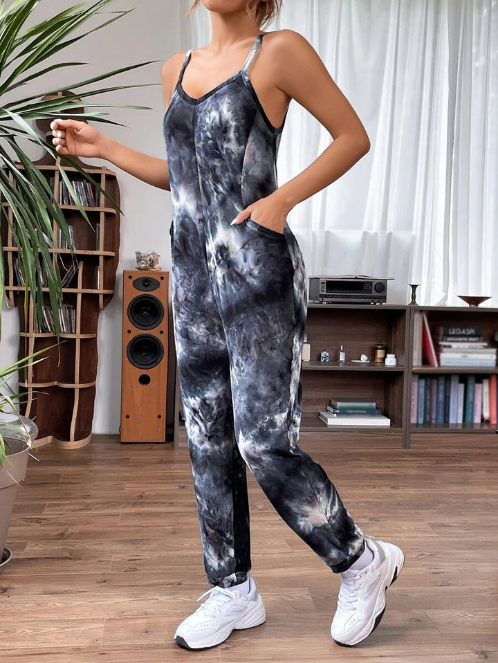 Tie Dye Slant Pocket Cami Jumpsuit