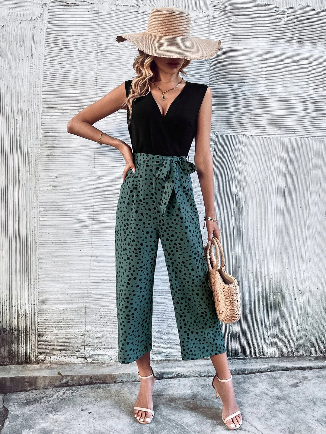 Dalmatian Print Belted Jumpsuit