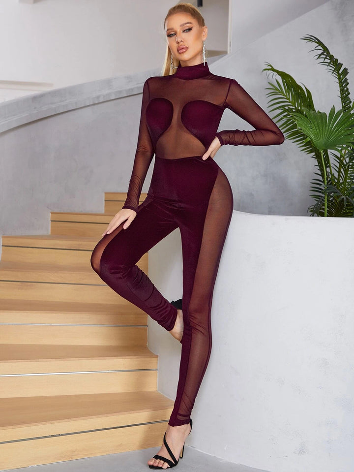 Long Sleeve Stand Collar Unitard Jumpsuit