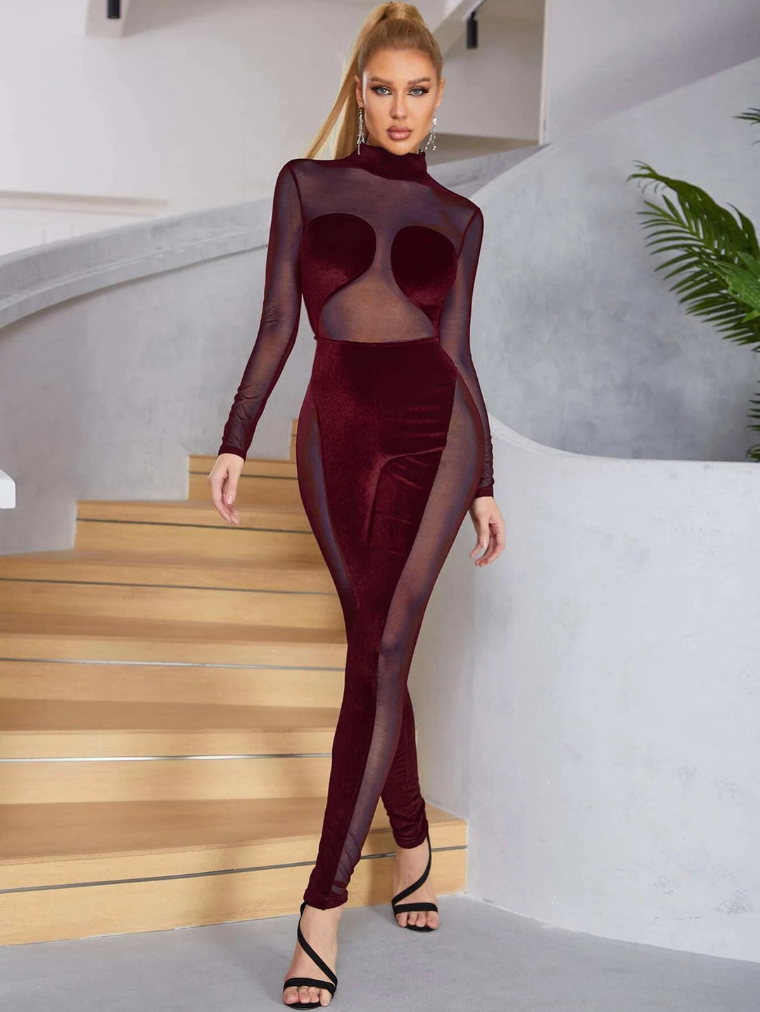 Long Sleeve Stand Collar Unitard Jumpsuit