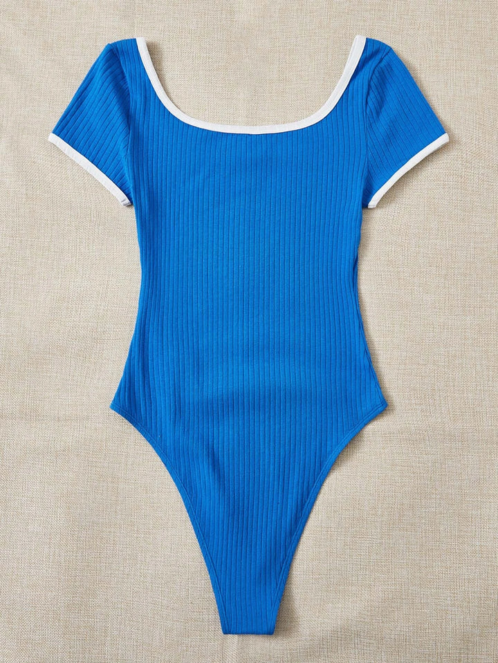 Letter Rib-Knit Ringer Bodysuit