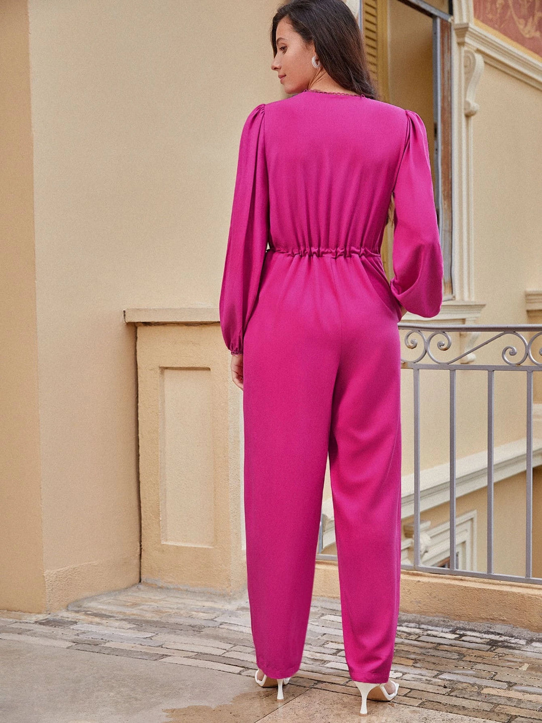 Bishop Sleeve Drawstring Jumpsuit