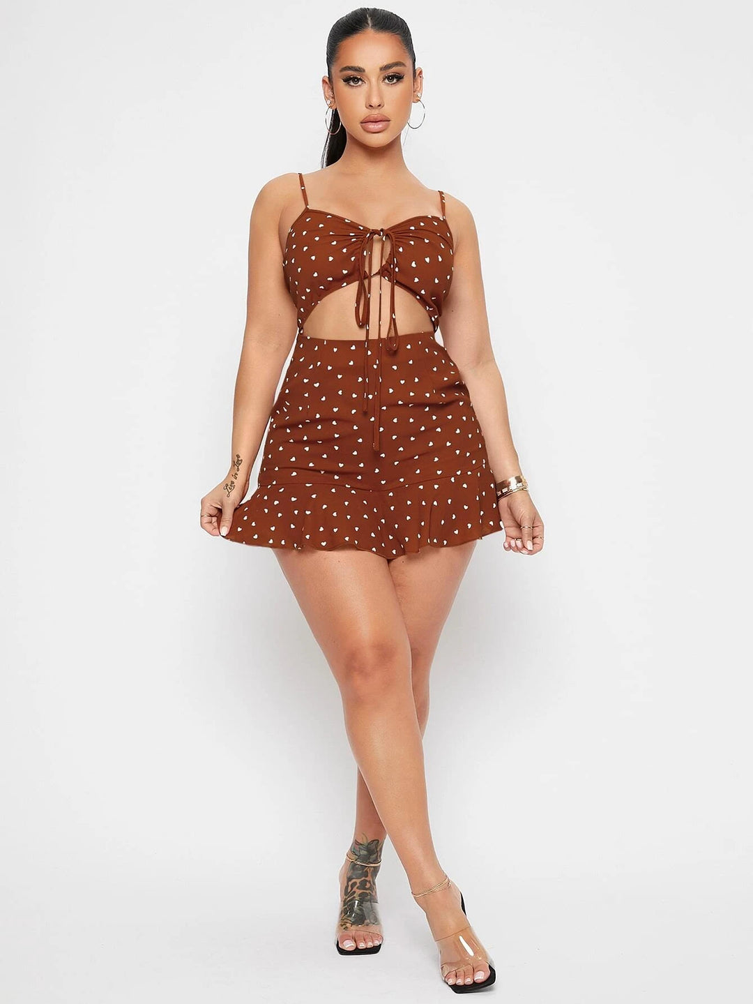 Printed Tie Front Short Romper