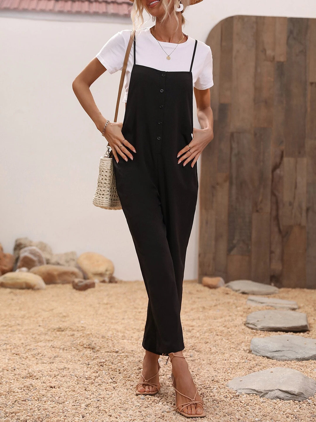 Button Front Cami Jumpsuit