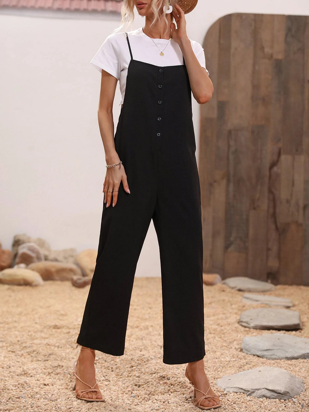 Button Front Cami Jumpsuit