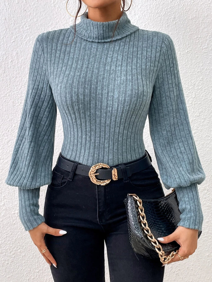 Turtle Neck Ribbed Knit Bodysuit