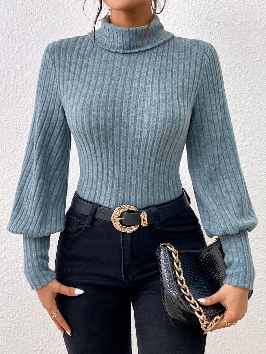 Turtle Neck Bishop Sleeve Bodysuit