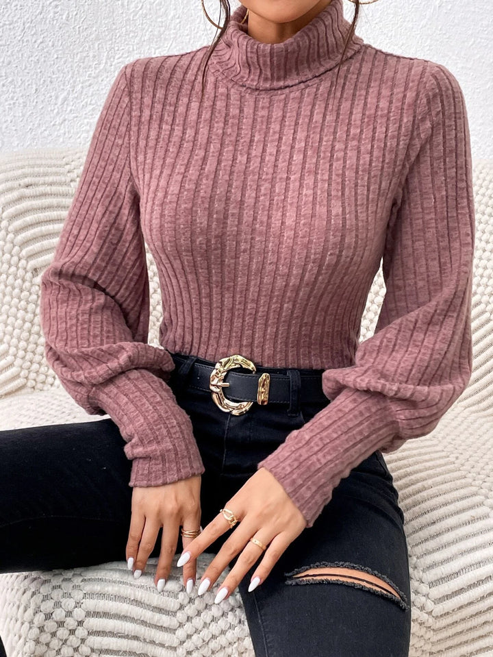 Turtle Neck Ribbed Knit Bodysuit