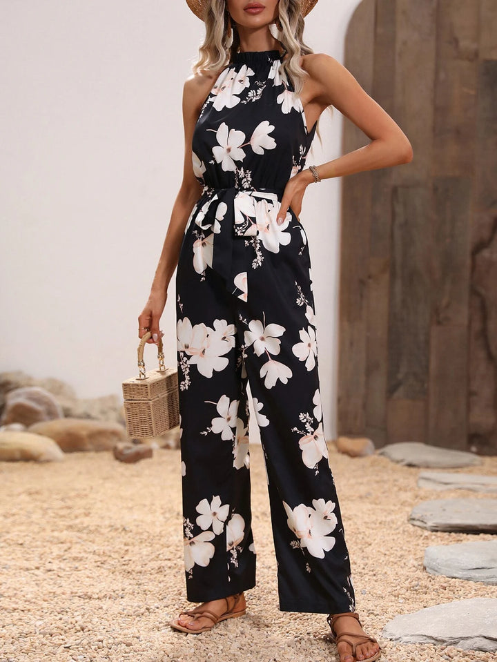 Jumpsuit mit Blumenmuster und Gürtel