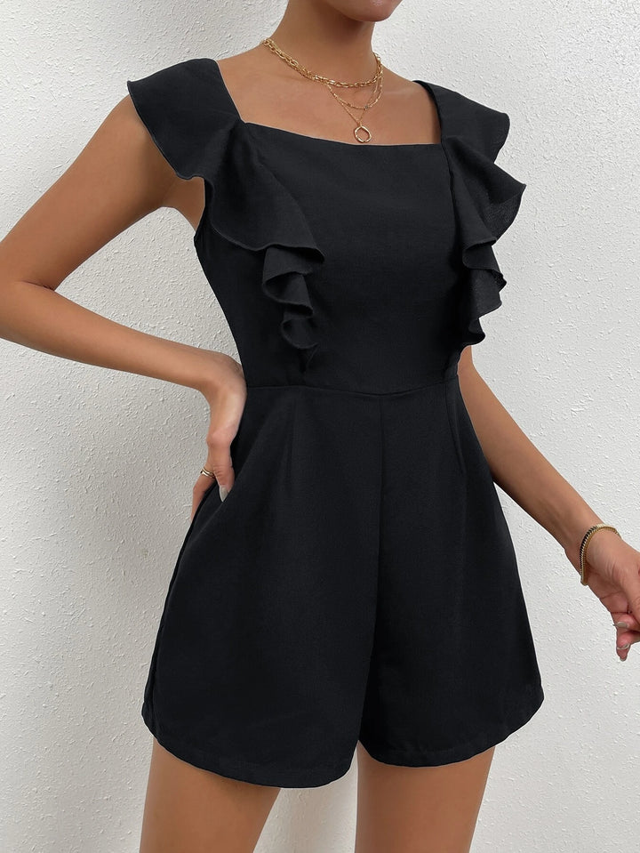 Ruffle Trim Square Neck Romper