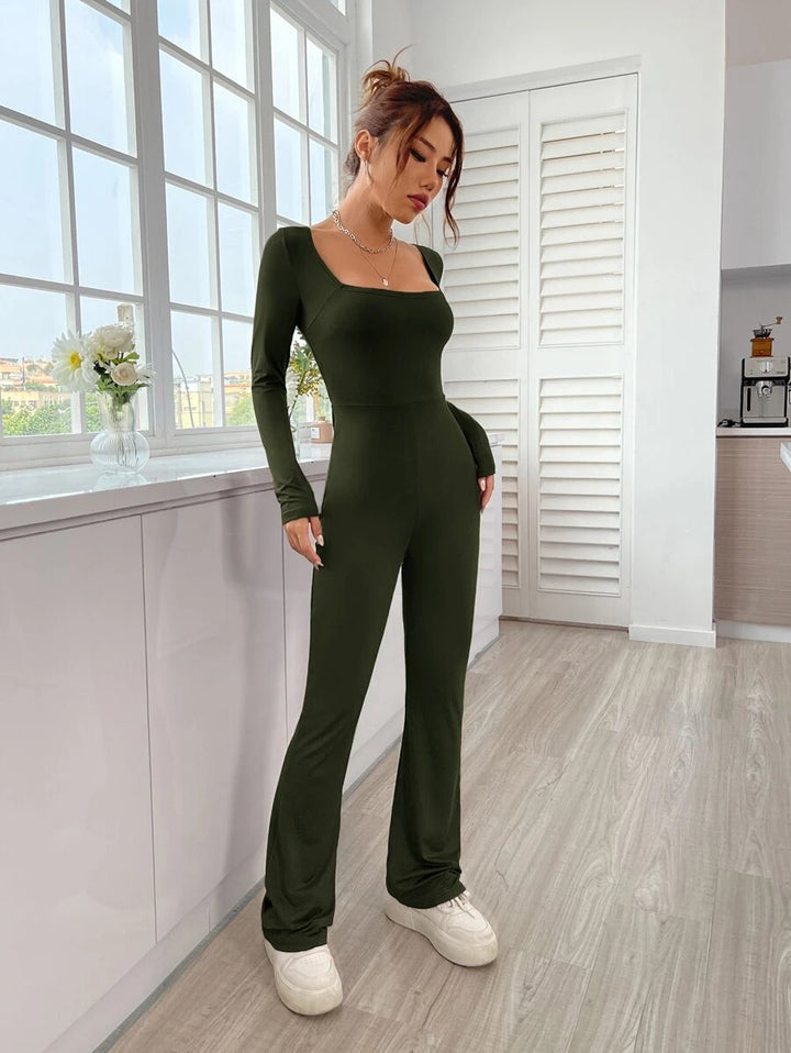 Square Neck Flare Leg Jumpsuit