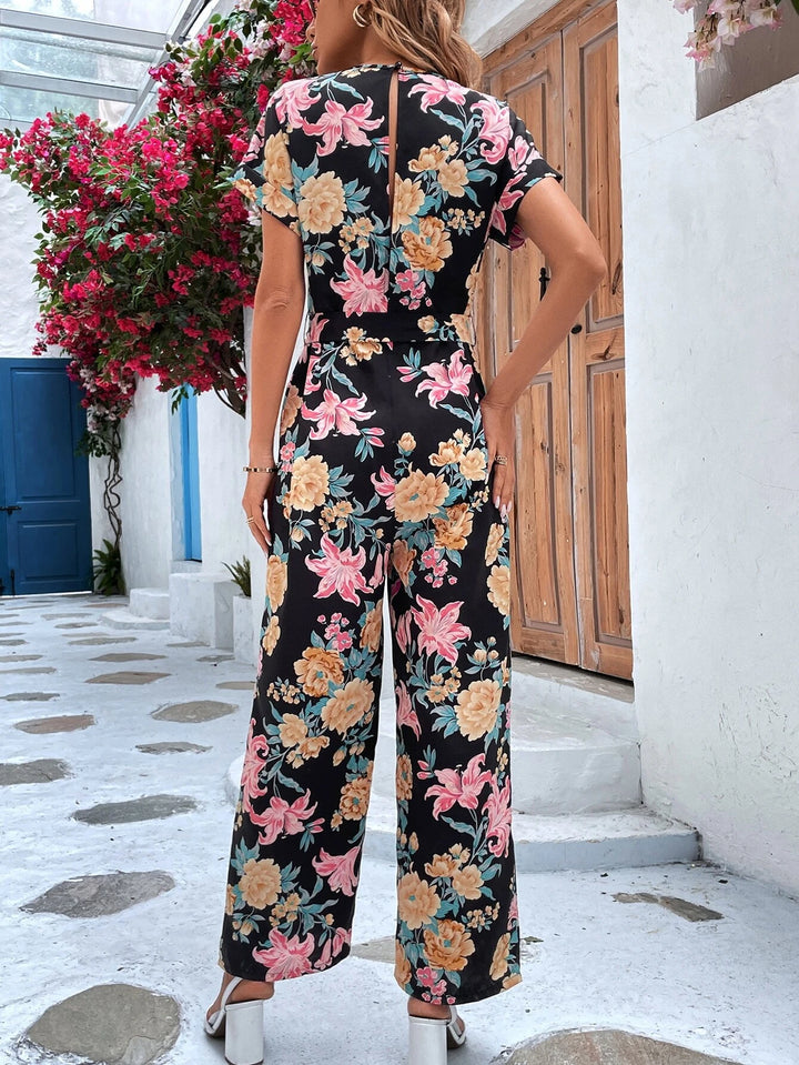 Overall mit weitem Bein und Gürtel und Blumenmuster 