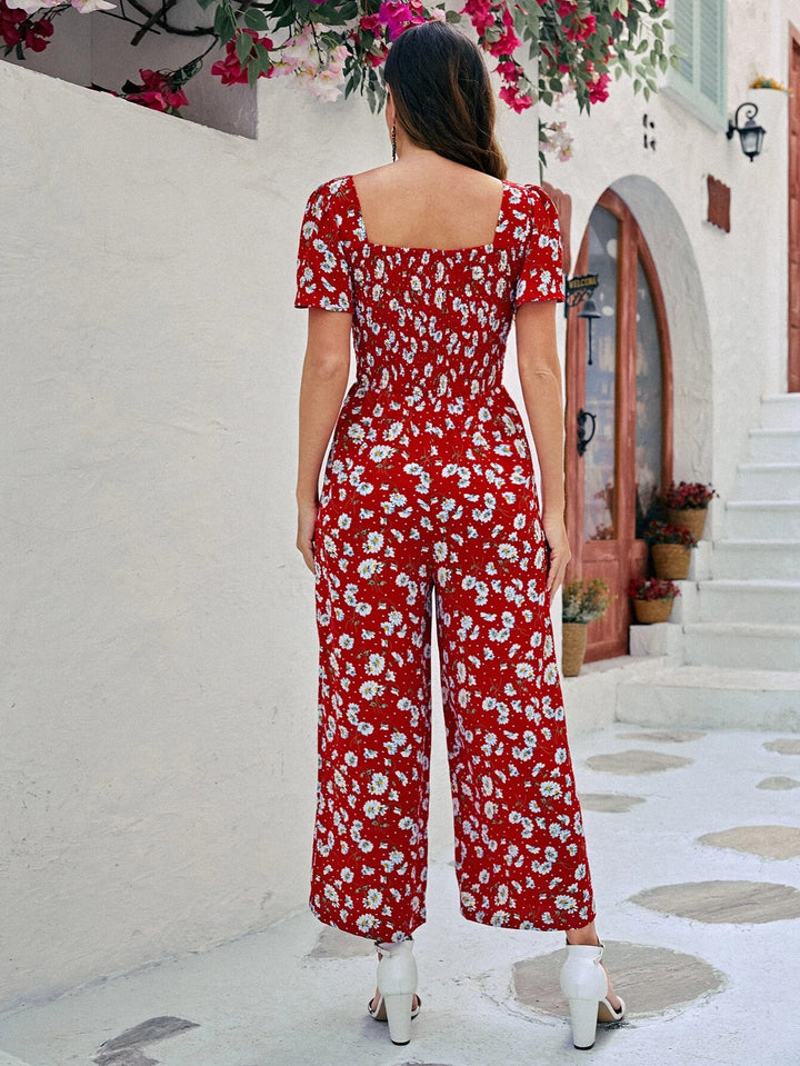 Floral Print Square Neckline Jumpsuit