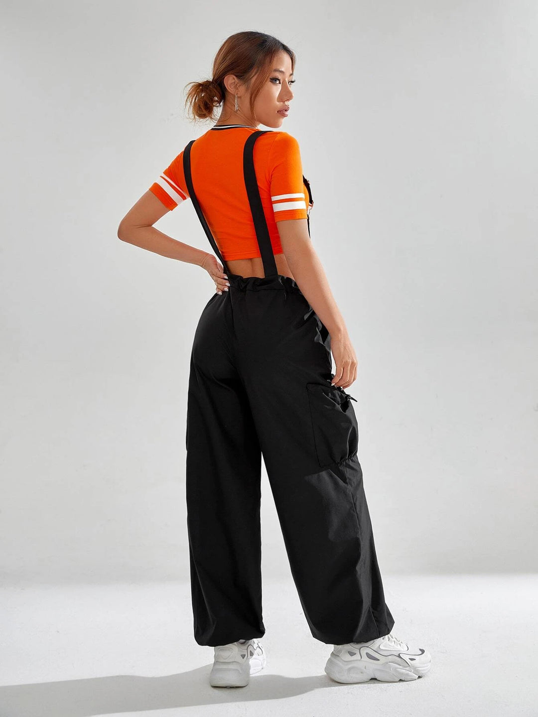 Solid Flap Pocket Overall Jumpsuit Without Tee