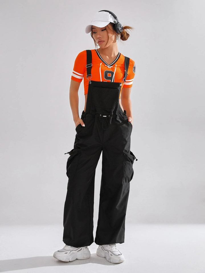 Solid Flap Pocket Overall Jumpsuit Without Tee