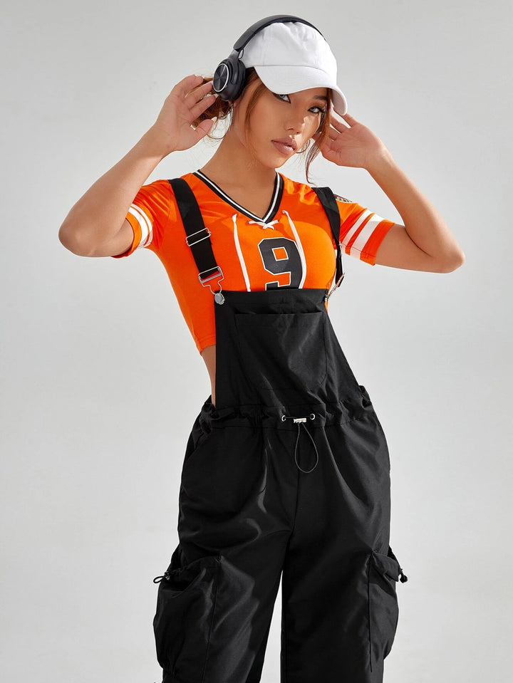 Solid Flap Pocket Overall Jumpsuit Without Tee