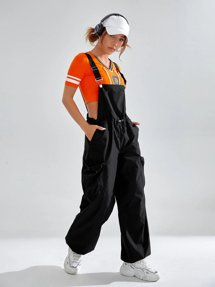 Solid Flap Pocket Overall Jumpsuit Without Tee