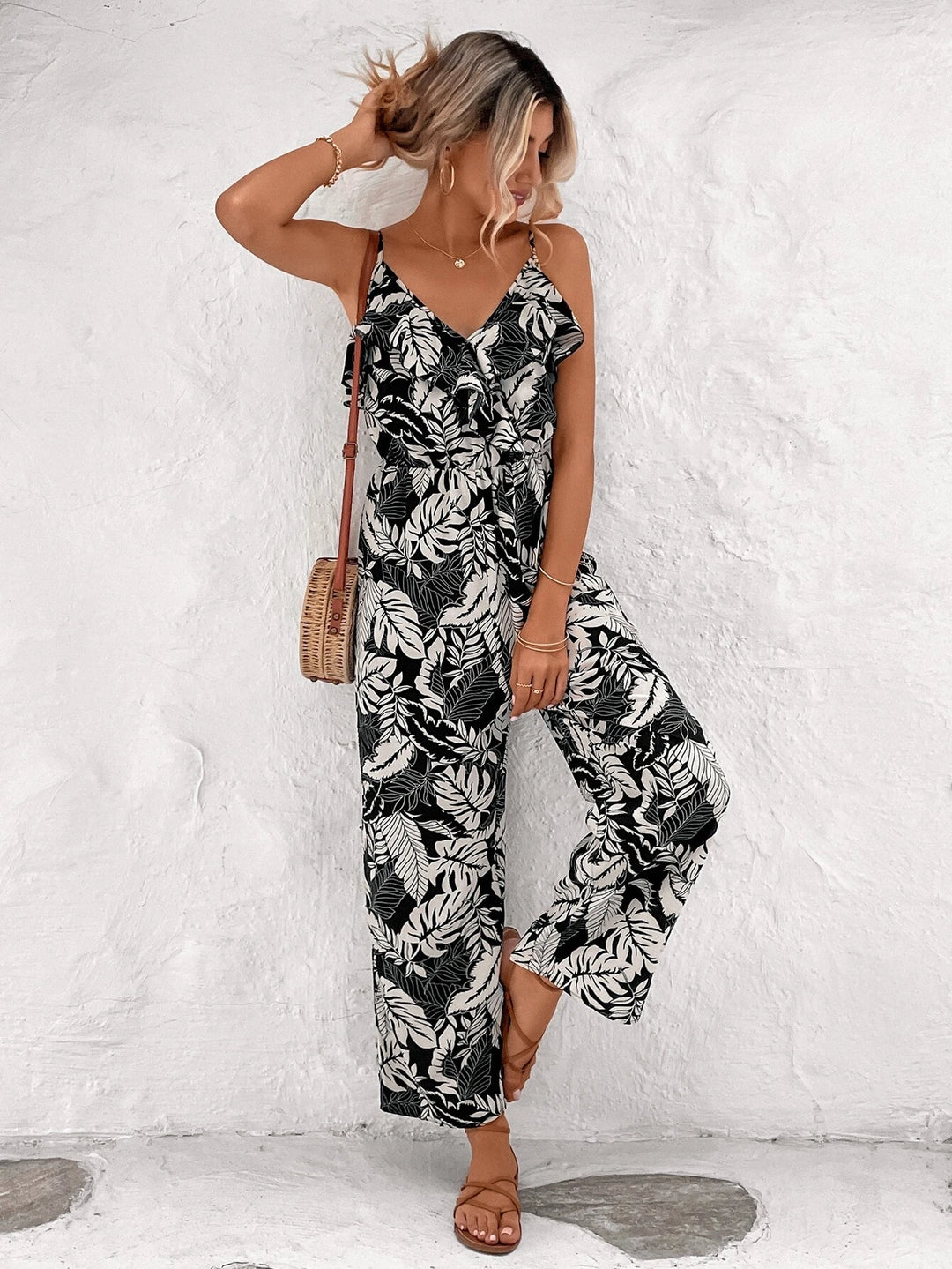 Printed Ruffle Cami Jumpsuit