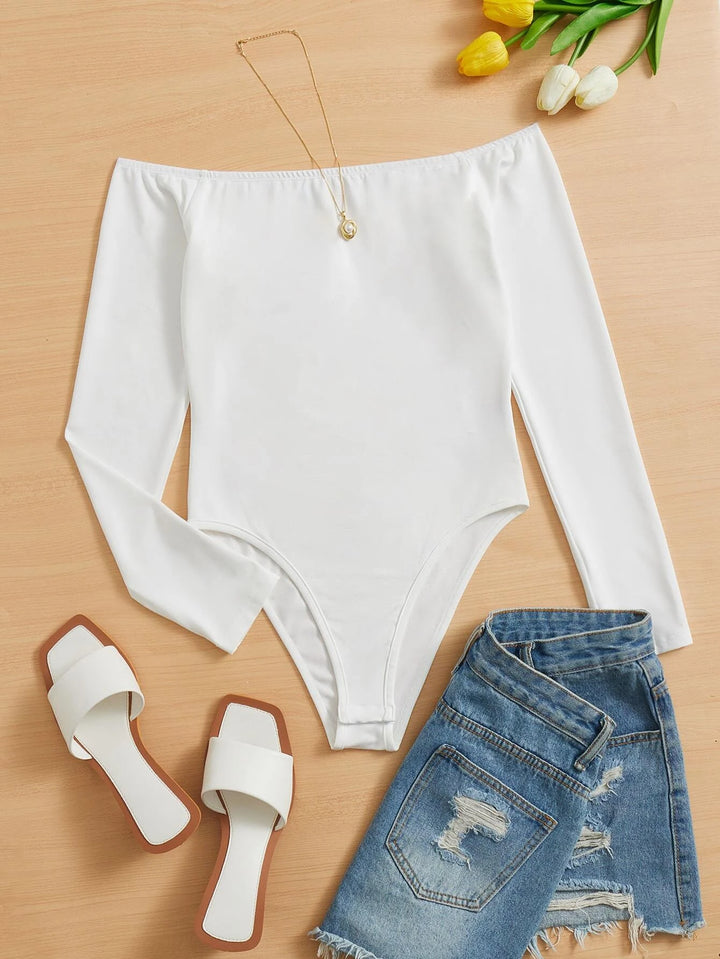 Off Shoulder Solid Bodysuit