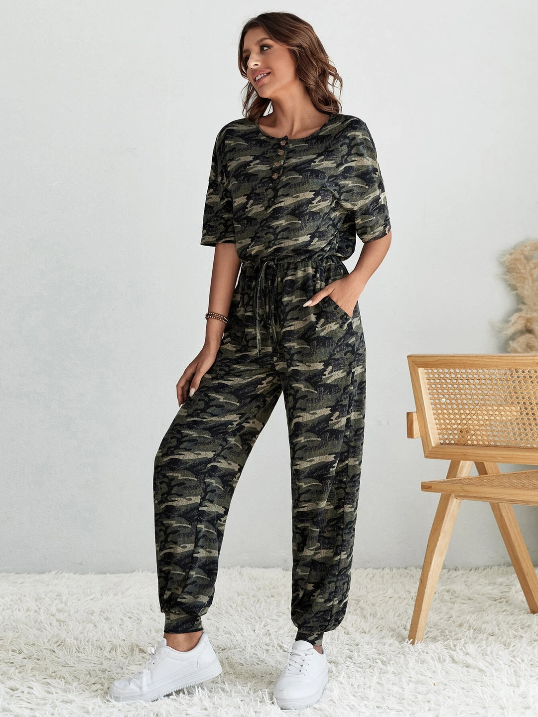 Long Sleeve Slant Pocket Jumpsuit