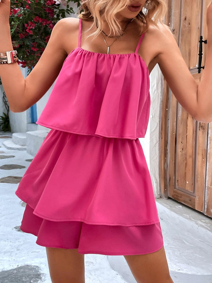 Ruffle Trim Sleeveless Cami Romper