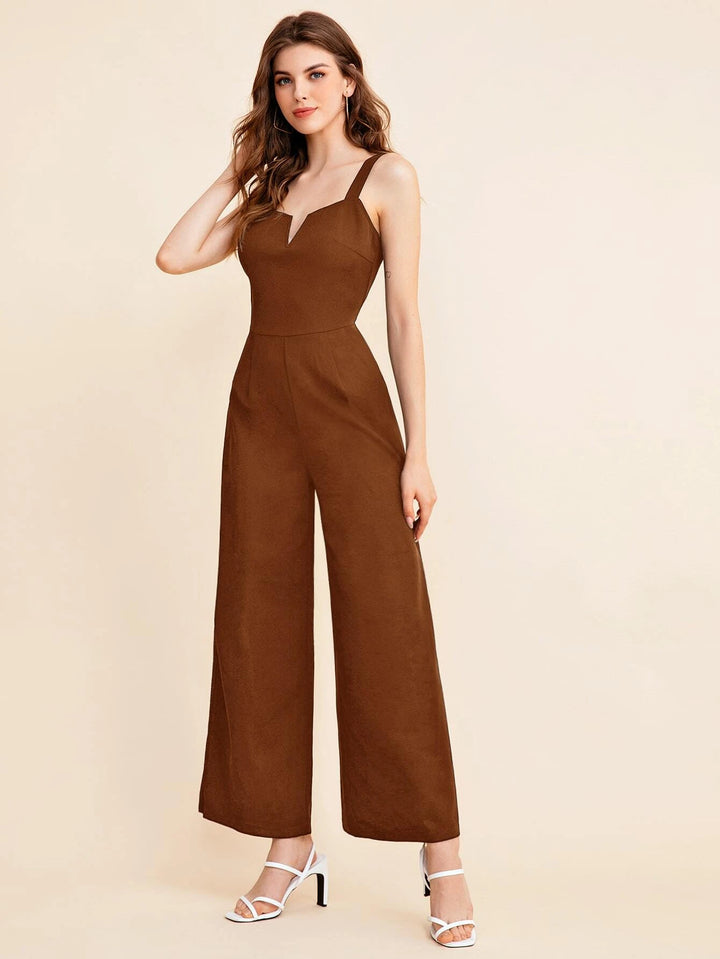 Notch Neck Solid Slip Jumpsuits