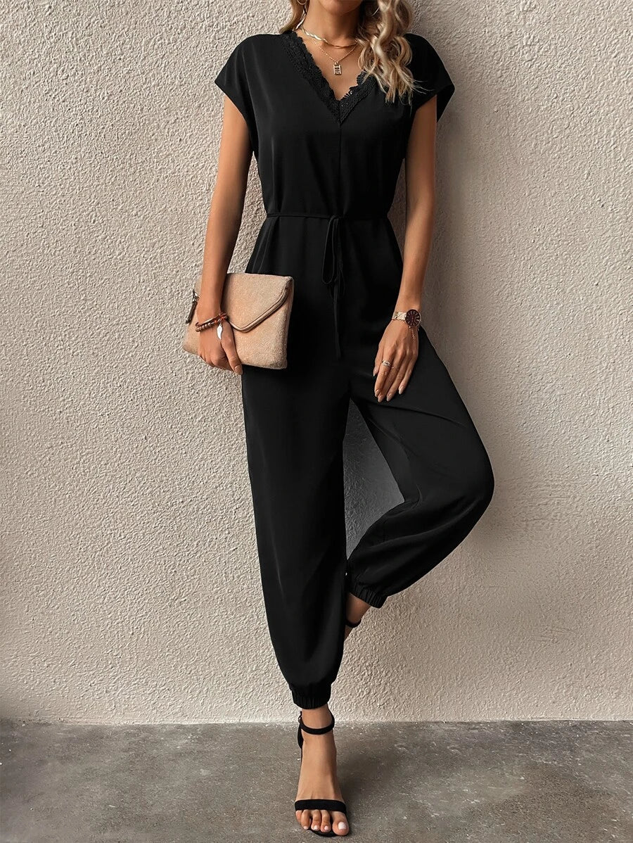 Lace Trim V Neck Jumpsuit