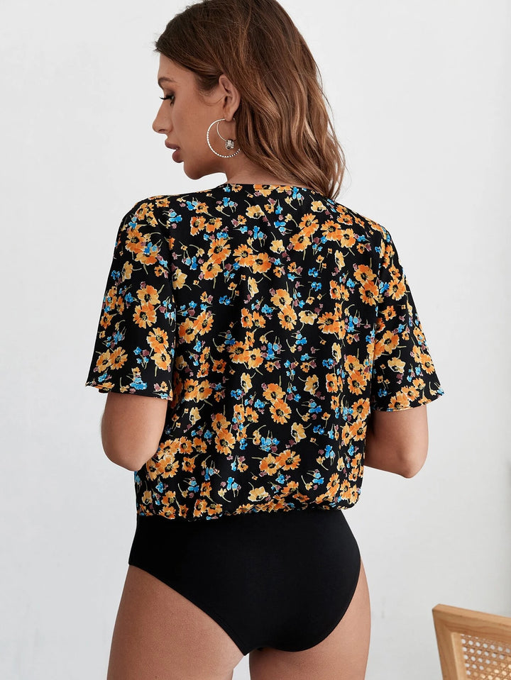 Floral Print V-Neck Bodysuit