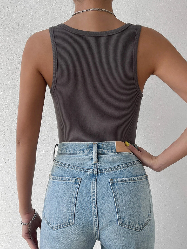 Solid Ribbed Knit Tank Bodysuit