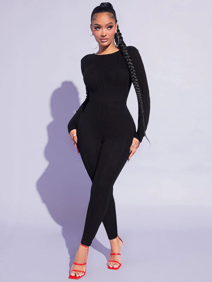 Round Neck Backless Unitard Jumpsuit