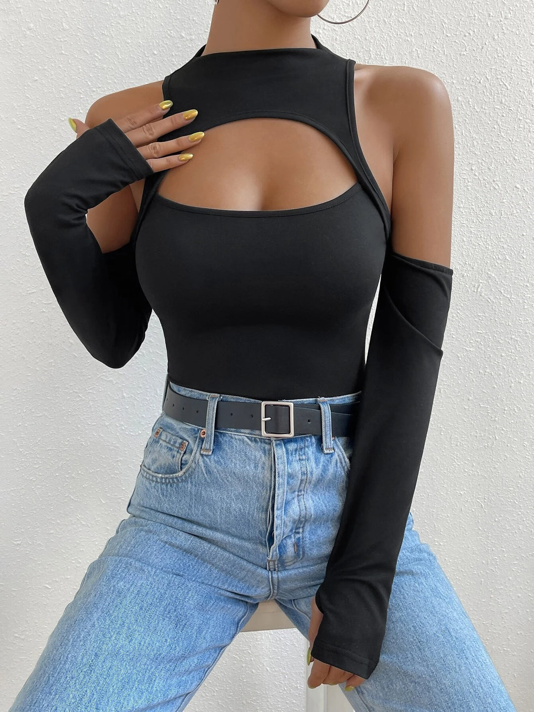 Cut Out Cold Shoulder Bodysuit