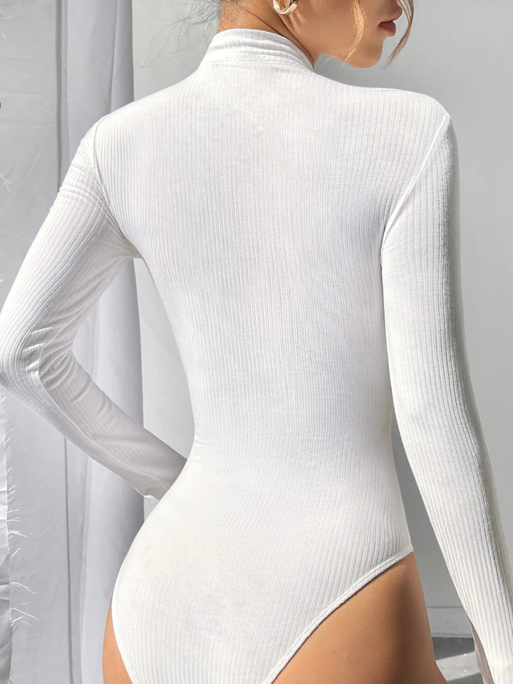 Mock Neck Half Zip Skinny Bodysuit