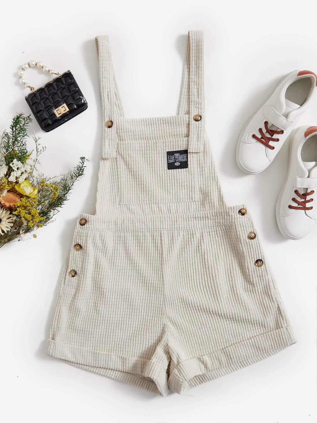 Patch Detail Overall Romper Without Tee