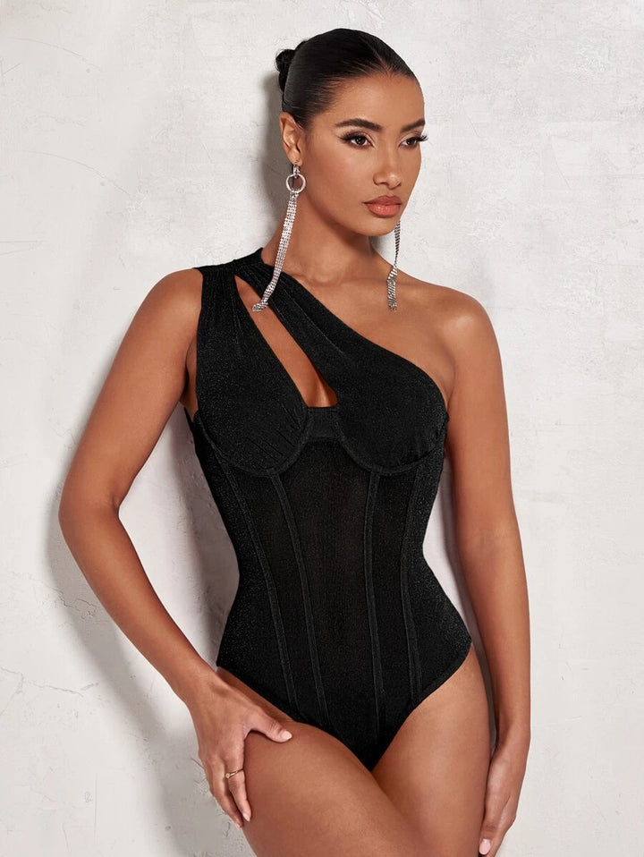 One Shoulder Cut Out Sleeveless Bodysuit
