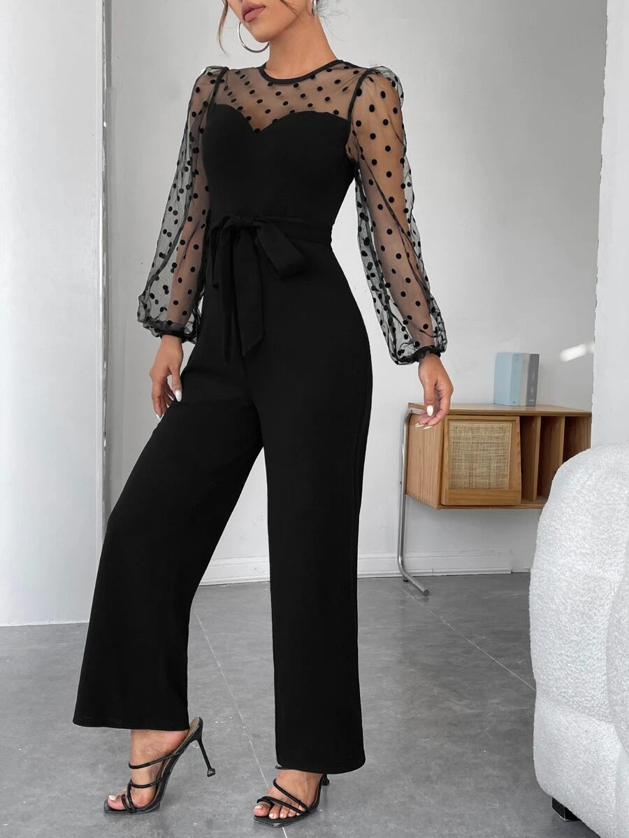 Lantern Sleeve Belted Jumpsuit