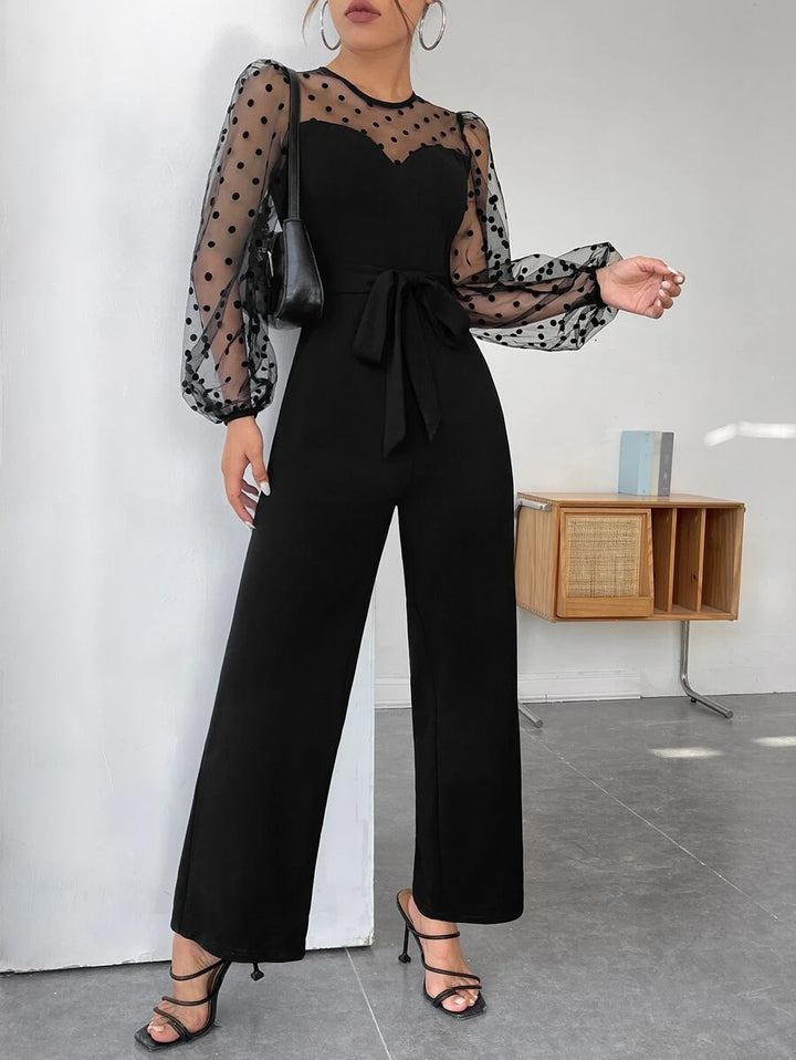 Lantern Sleeve Belted Jumpsuit