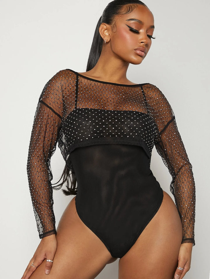 Drop Shoulder Sheer Mesh Bodysuit