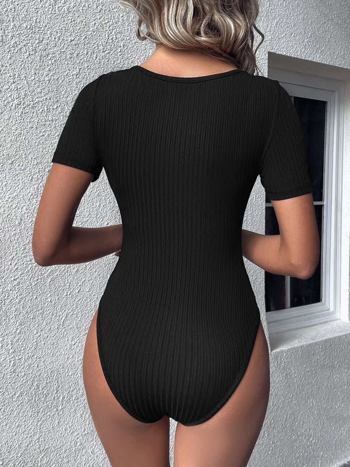 Button Front Ribbed Knit Tee Bodysuit