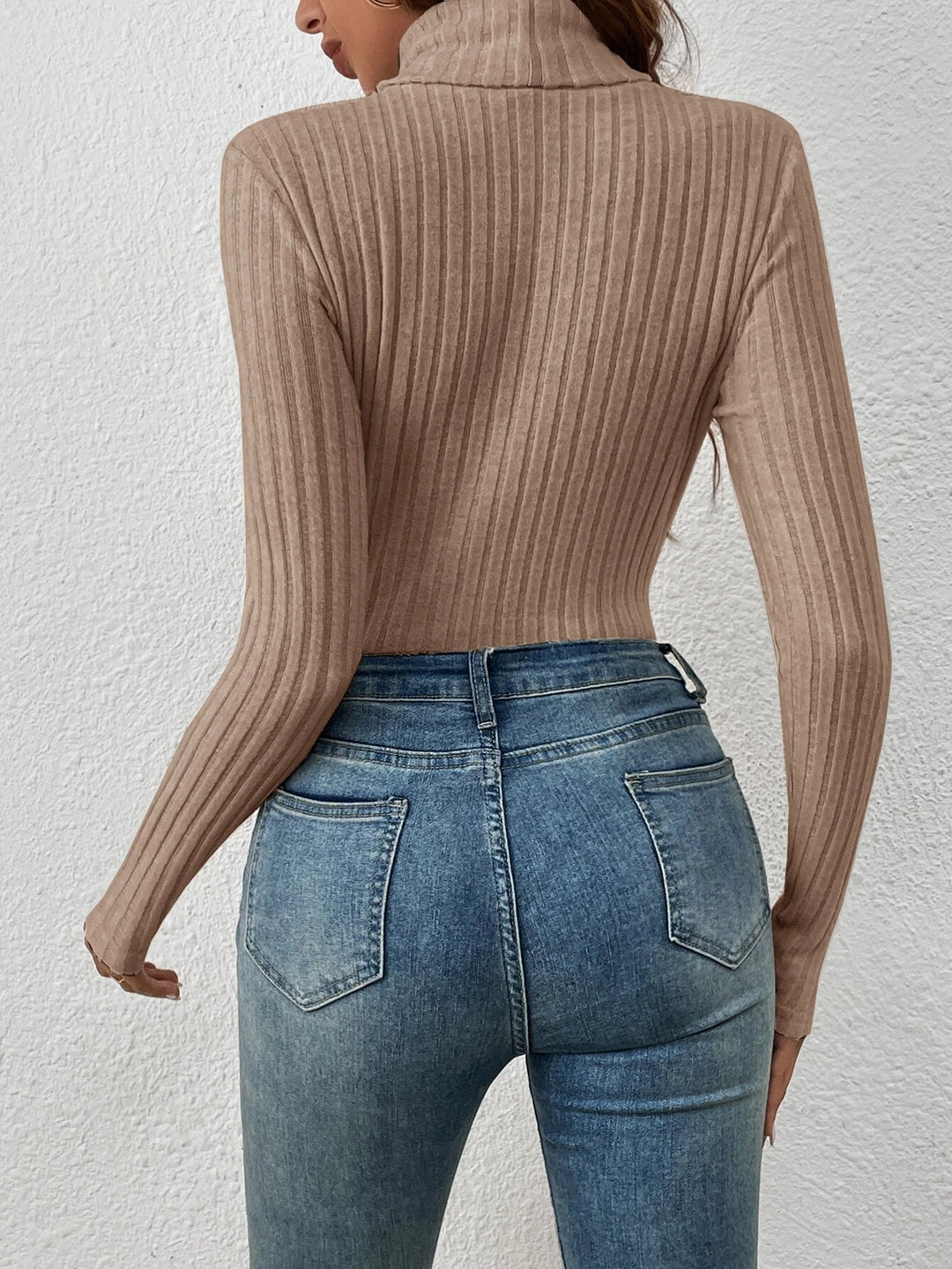 Turtle Neck Ribbed Knit Tee Bodysuit