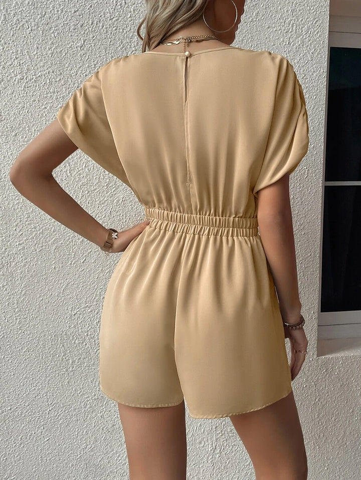 Solid Batwing Sleeve Elastic Waist Romper