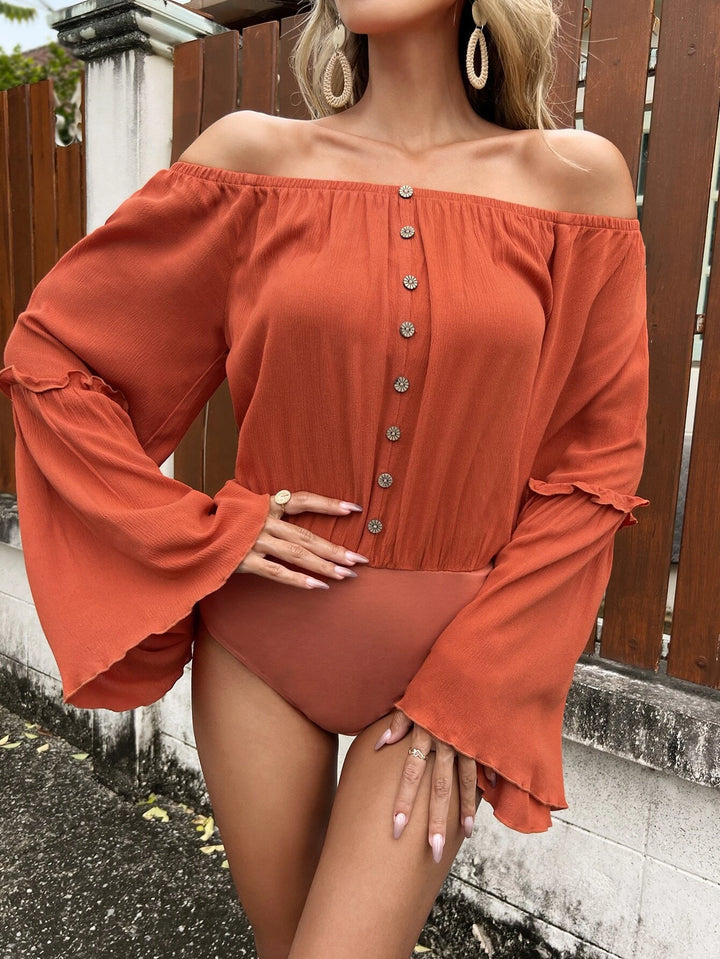 Off Shoulder Flounce Sleeve Bodysuit