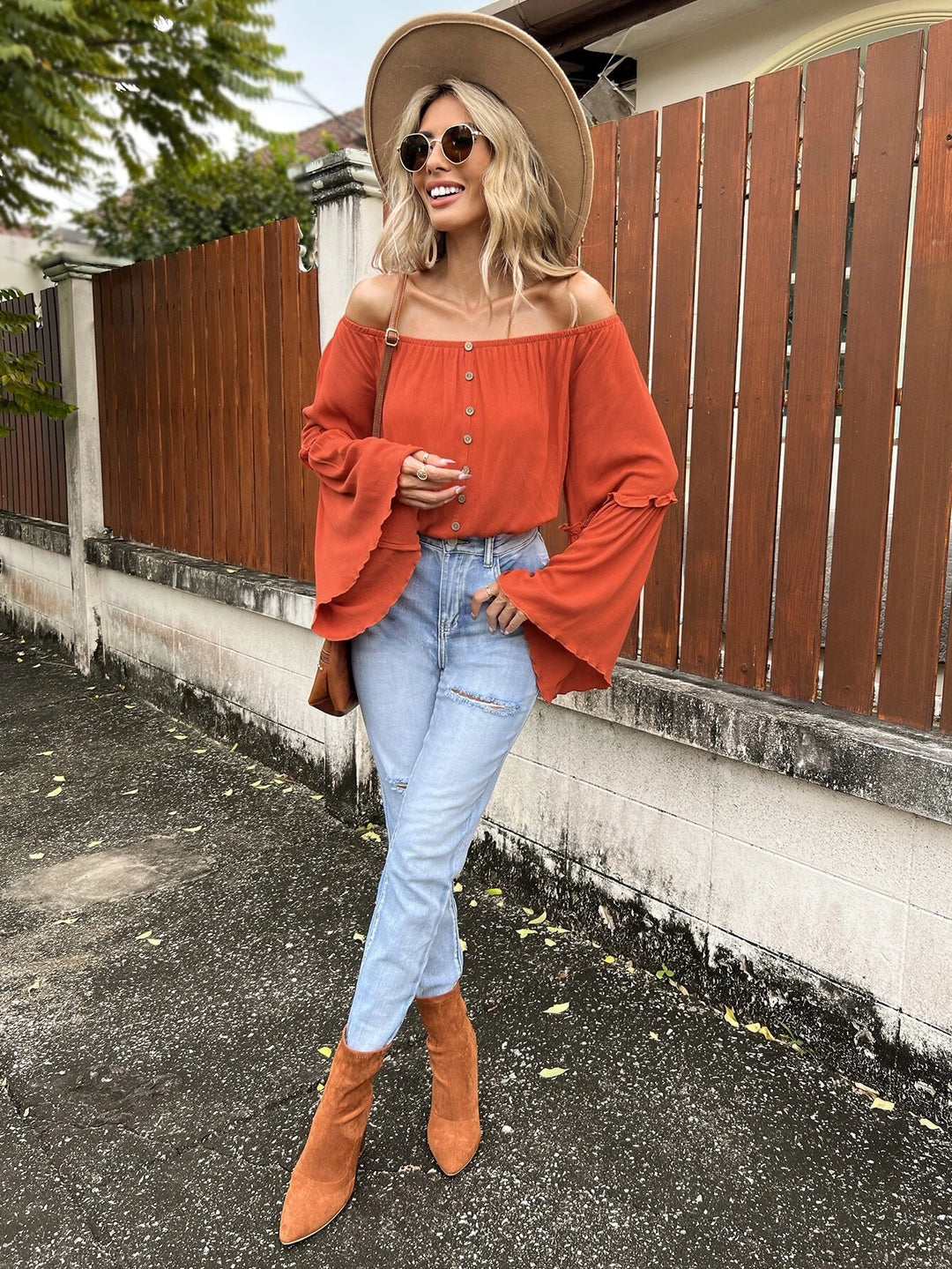 Off Shoulder Flounce Sleeve Bodysuit