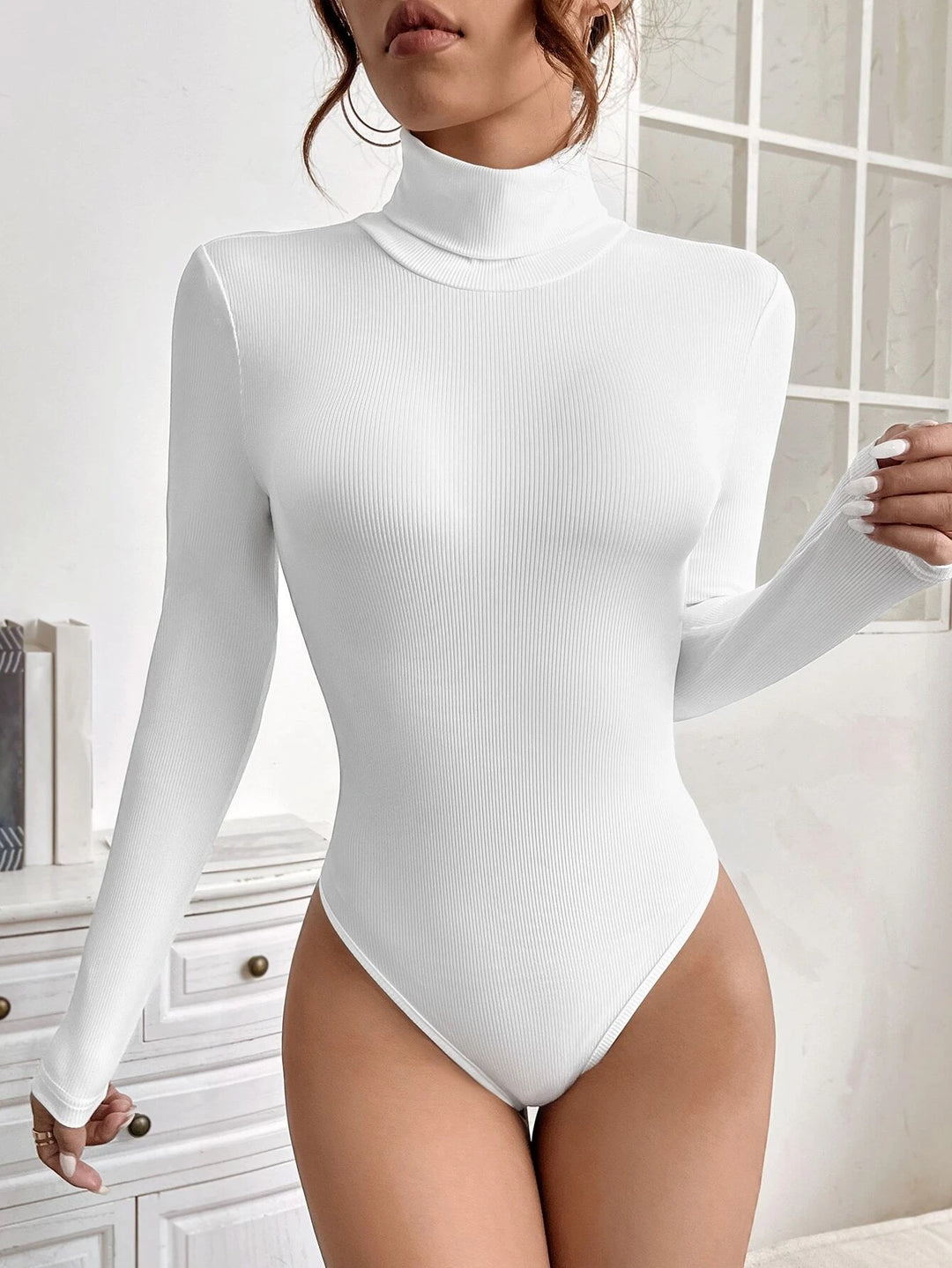 Solid Turtleneck Long Sleeve Bodysuit