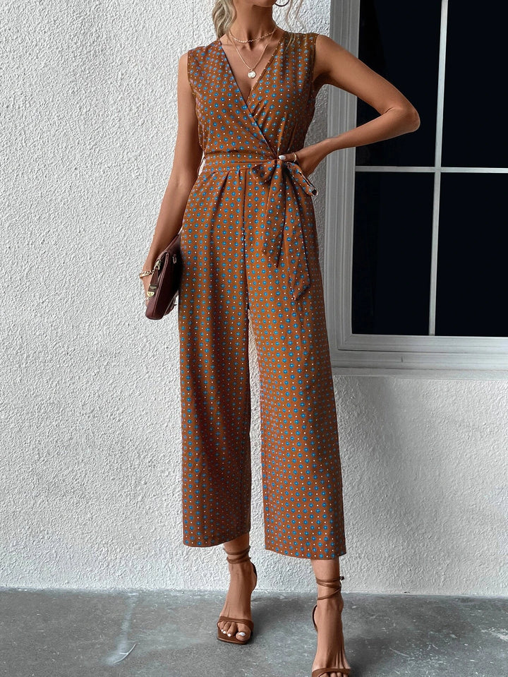 Sleeveless Neck Belted Jumpsuit